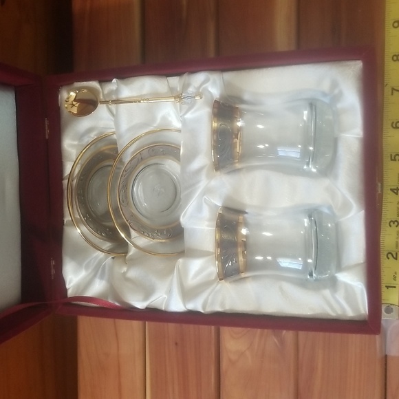 Kitchen Stunning Gold Glass Tea Set In Velvet Box Poshmark